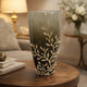 Keath Large Vase w Gold Capri Leaf Design | Brass | Green Glass 15"