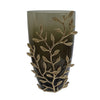 Keath Small Vase w Gold Capri Leaf Design | Brass | Green Glass 11"