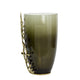 Keath Small Vase w Gold Capri Leaf Design | Brass | Green Glass 11"