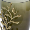 Keath Small Vase w Gold Capri Leaf Design | Brass | Green Glass 11"