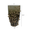 Keath Small Vase w Gold Capri Leaf Design | Brass | Green Glass 11"