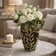 Keath Small Vase w Gold Capri Leaf Design | Brass | Green Glass 11"