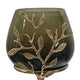 Keanu Small Candle Holder | Gold Capri Leaf Brass | Green Glass 13"