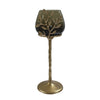 Keanu Large Candle Holder | Gold Capri Leaf Brass | Green Glass 16"