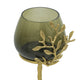 Keanu Large Candle Holder | Gold Capri Leaf Brass | Green Glass 16"