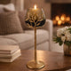 Keanu Large Candle Holder | Gold Capri Leaf Brass | Green Glass 16"