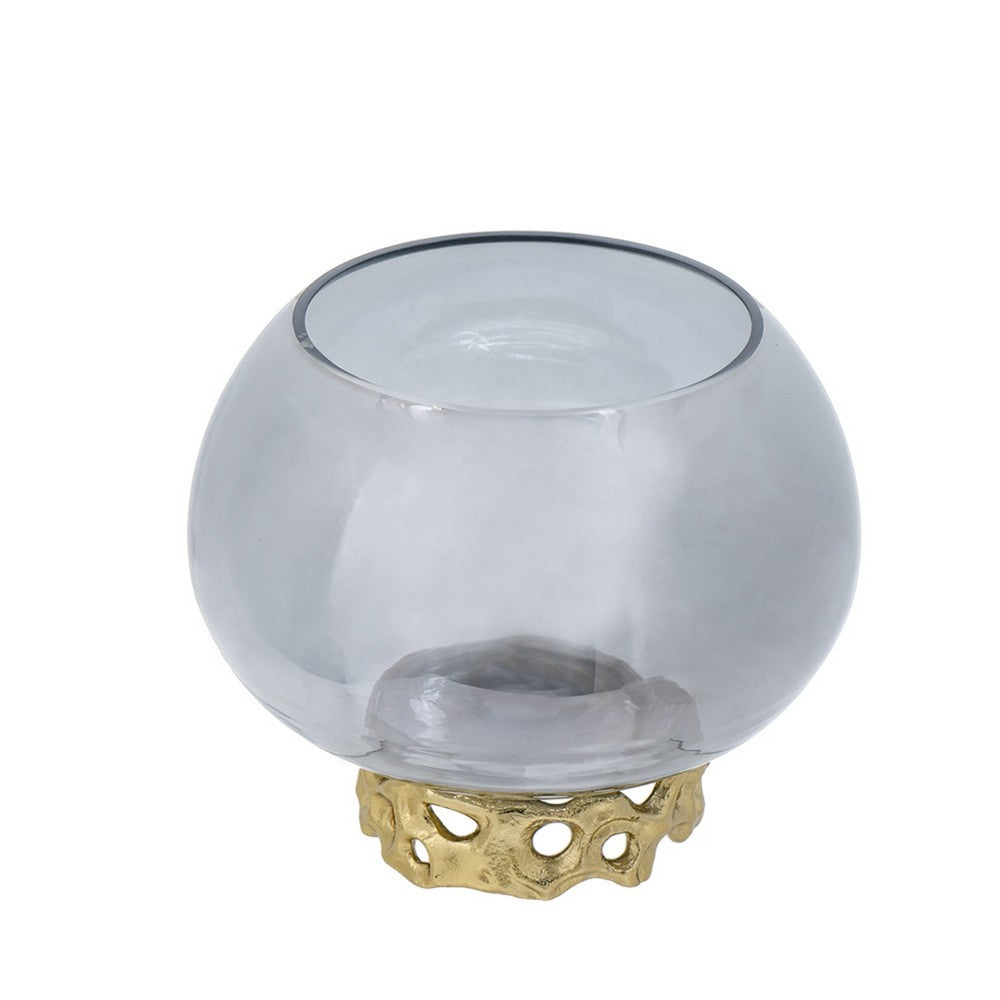 Marcy Decor Jar | Perforated Design Gold Aluminum Lid | Black Glass | 10"