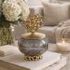 Marcy Decor Jar | Perforated Design Gold Aluminum Lid | Black Glass | 10"