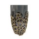 Brian Decorative Vase w Naturalist Gold Aluminum Frame | Black Glass 11"