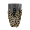 Brian Decorative Vase w Naturalist Gold Aluminum Frame | Black Glass 11"