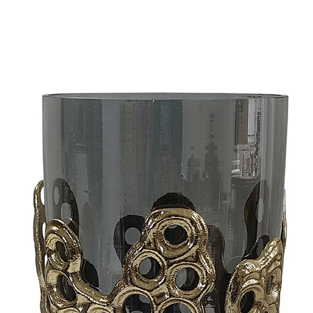 Brian Decorative Vase w Naturalist Gold Aluminum Frame | Black Glass 11"