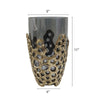 Brian Decorative Vase w Naturalist Gold Aluminum Frame | Black Glass 11"