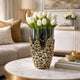 Brian Decorative Vase w Naturalist Gold Aluminum Frame | Black Glass 11"