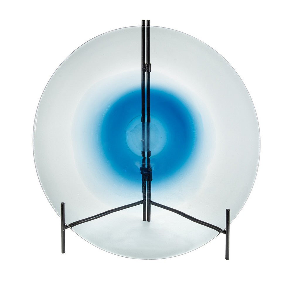 Chloe Handmade Charger Plate | Blue Glass Gradient Center | Black Stand 18"