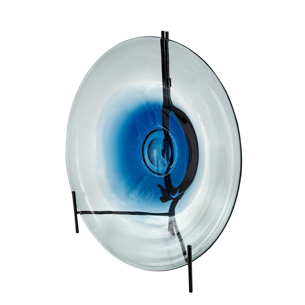 Chloe Handmade Charger Plate | Blue Glass Gradient Center | Black Stand 18"