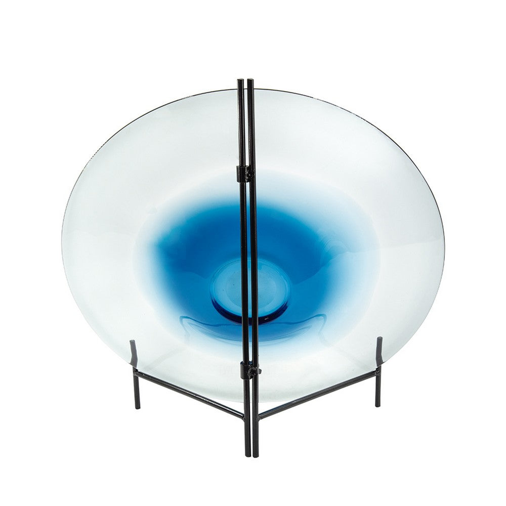 Chloe Handmade Charger Plate | Blue Glass Gradient Center | Black Stand 18"