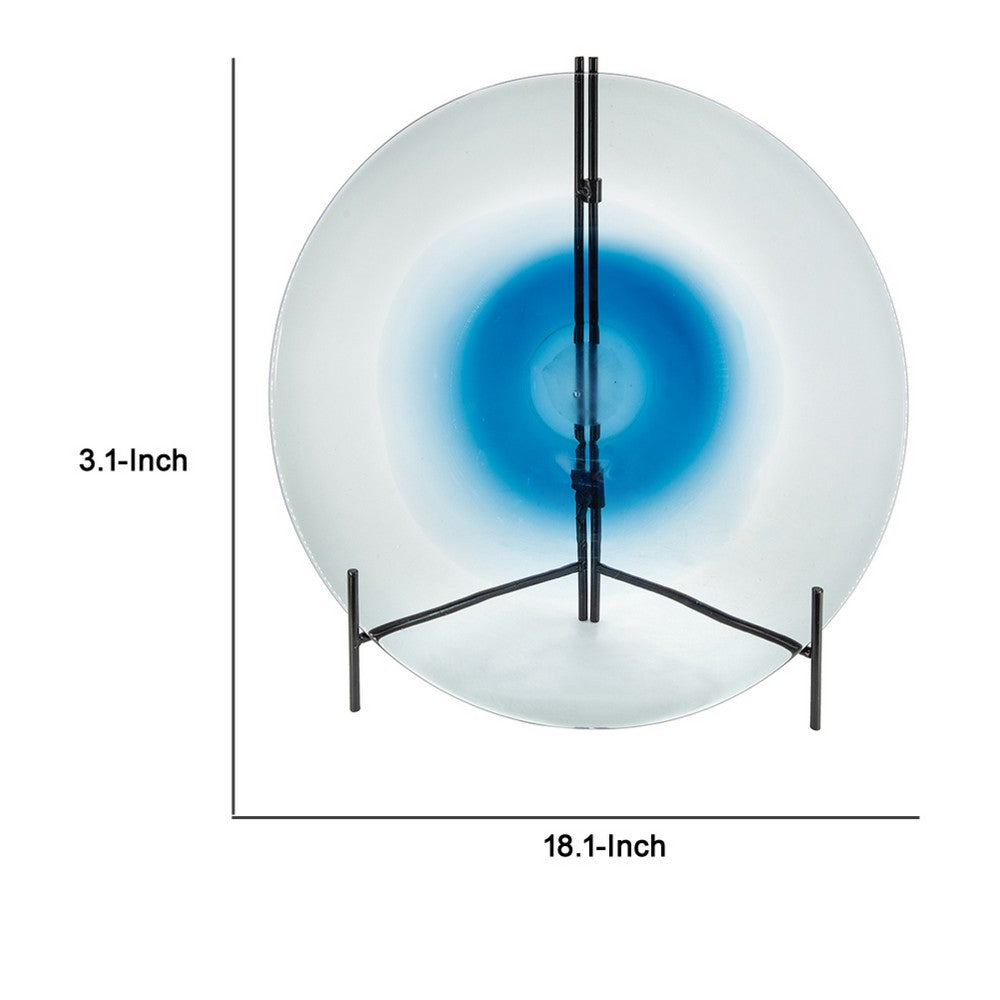 Chloe Handmade Charger Plate | Blue Glass Gradient Center | Black Stand 18"