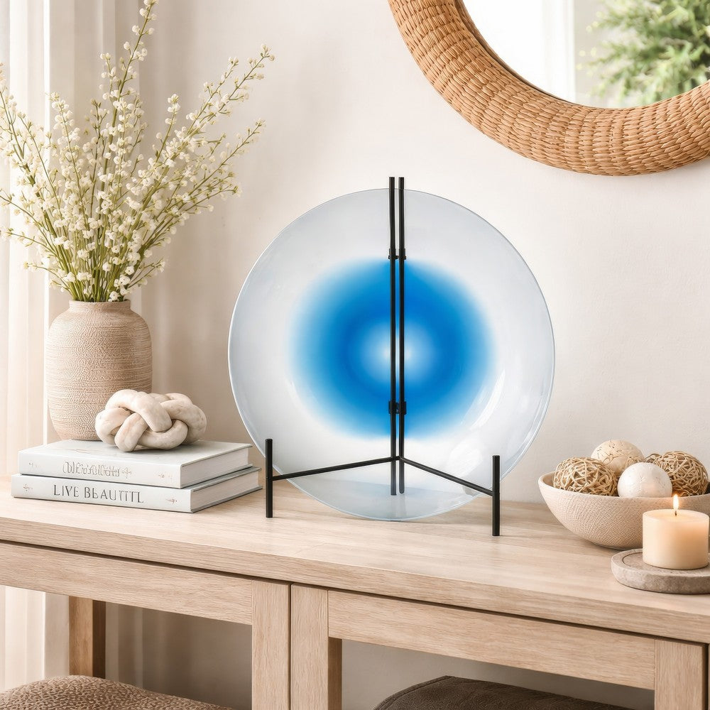 Chloe Handmade Charger Plate | Blue Glass Gradient Center | Black Stand 18"