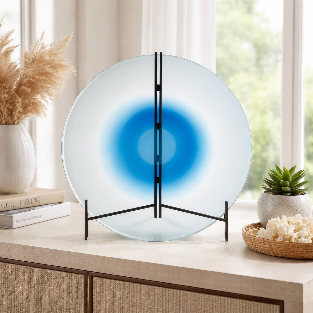 Chloe Handmade Charger Plate | Blue Glass Gradient Center | Black Stand 18"