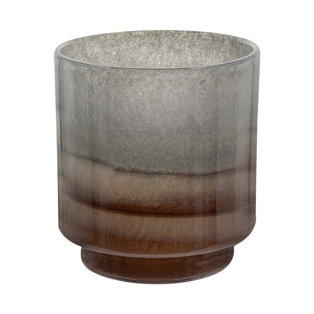 Ibiza Handcrafted Decorative Vase | Wood | Layered Brown-Gray Glass 9"