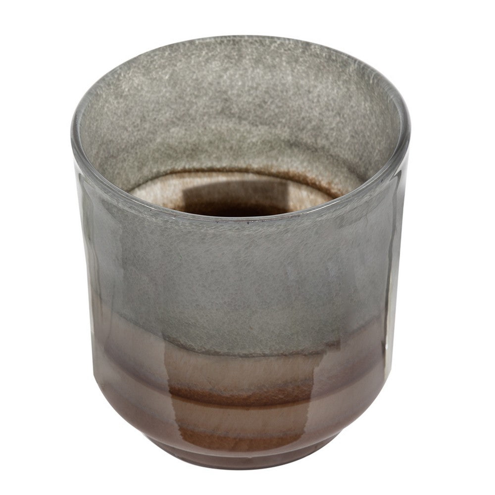 Ibiza Handcrafted Decorative Vase | Wood | Layered Brown-Gray Glass 9"