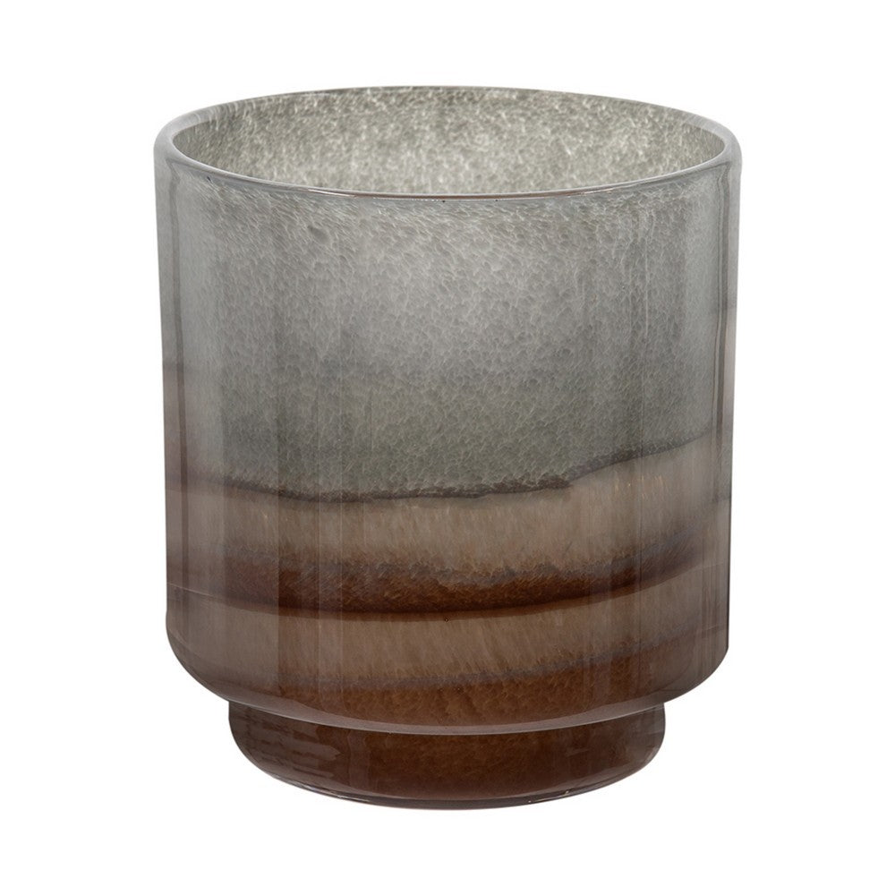 Ibiza Handcrafted Decorative Vase | Wood | Layered Brown-Gray Glass 9"