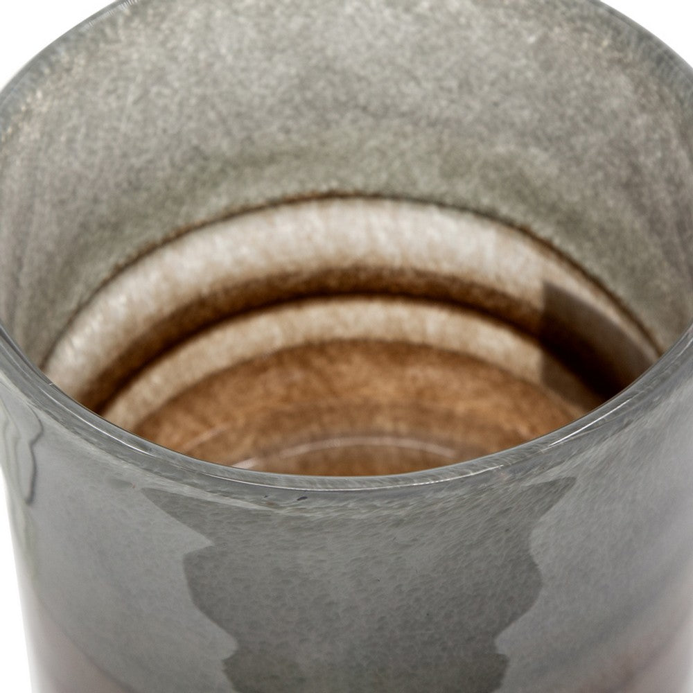 Ibiza Handcrafted Decorative Vase | Wood | Layered Brown-Gray Glass 9"
