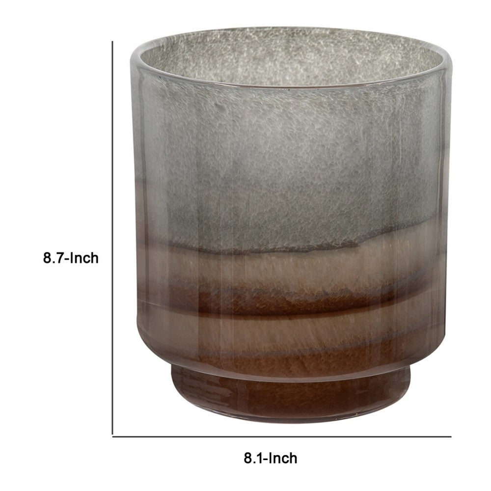 Ibiza Handcrafted Decorative Vase | Wood | Layered Brown-Gray Glass 9"