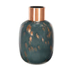 Celina Round Vase | Copper Fleck Details | Iron Neck Blue Glass | 17"