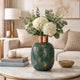 Celina Round Vase | Copper Fleck Details | Iron Neck Blue Glass | 17"