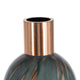 Celina Round Vase w Copper Fleck Details Blue Glass | Iron Neck | 20"