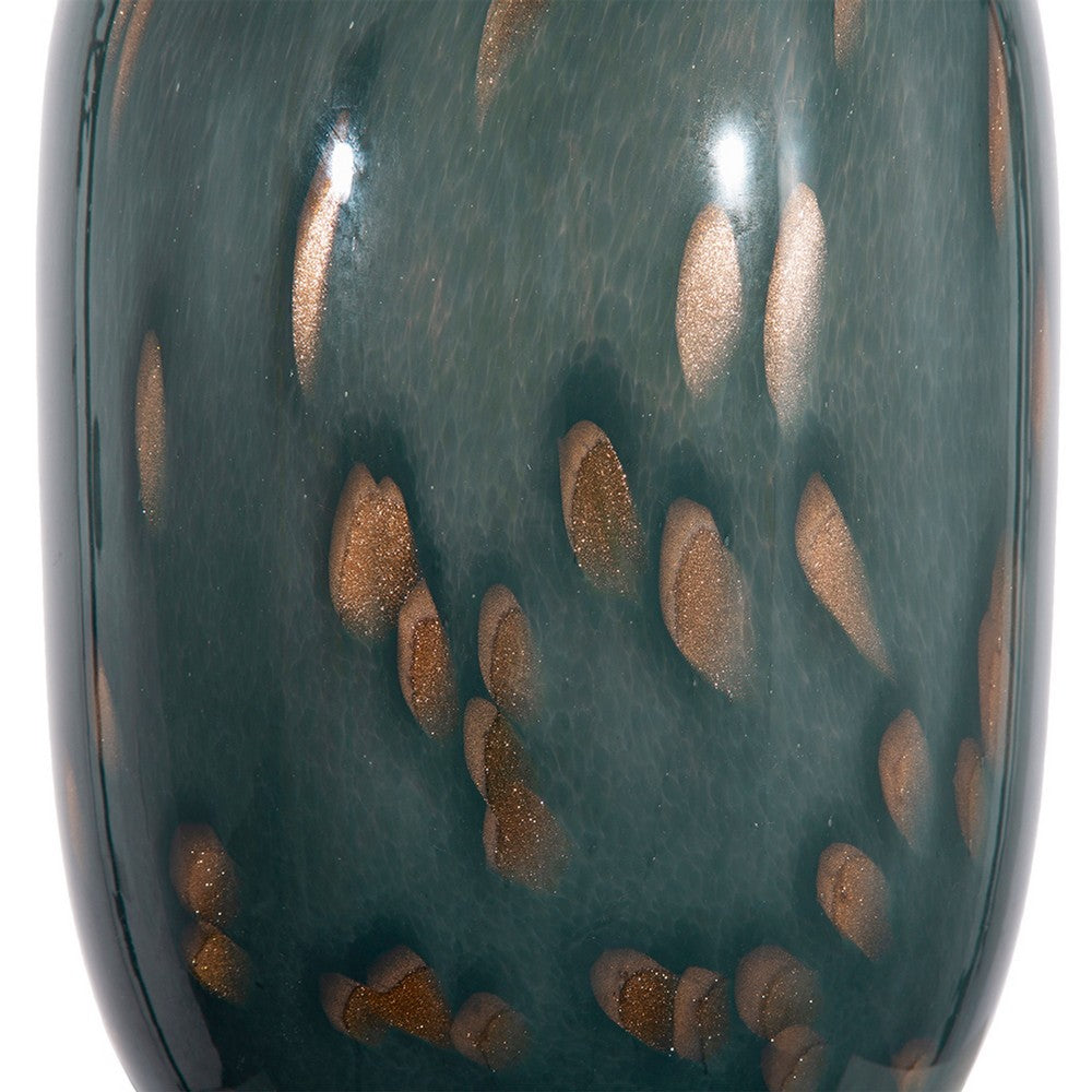 Celina Round Vase w Copper Fleck Details Blue Glass | Iron Neck | 20"
