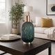 Celina Round Vase w Copper Fleck Details Blue Glass | Iron Neck | 20"