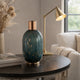 Celina Round Vase w Copper Fleck Details Blue Glass | Iron Neck | 20"