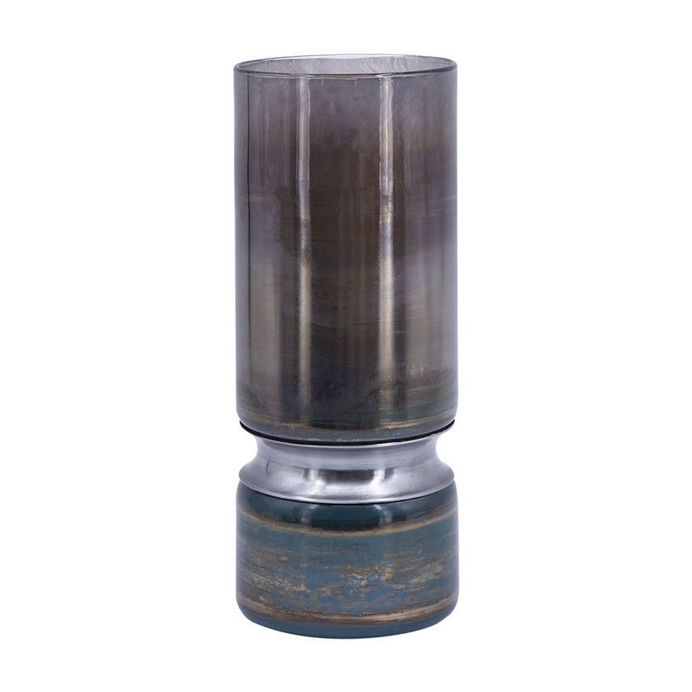 Jane Large Decorative Vase | Steel Base | Layered Blue-Black Glass 13"