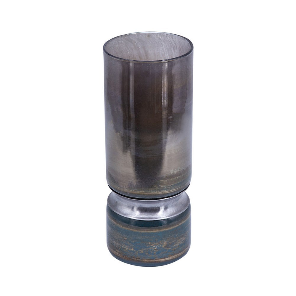 Jane Large Decorative Vase | Steel Base | Layered Blue-Black Glass 13"