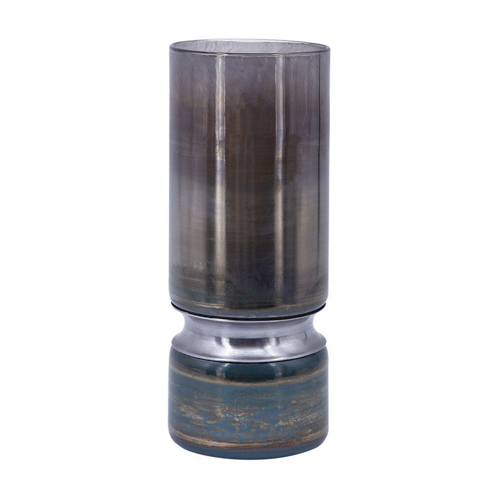 Jane Large Decorative Vase | Steel Base | Layered Blue-Black Glass 13"