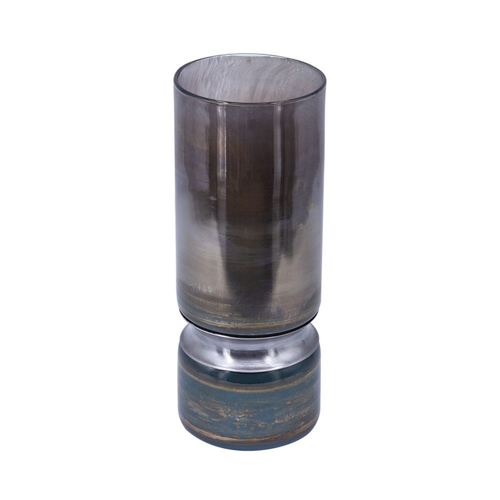Jane Large Decorative Vase | Steel Base | Layered Blue-Black Glass 13"