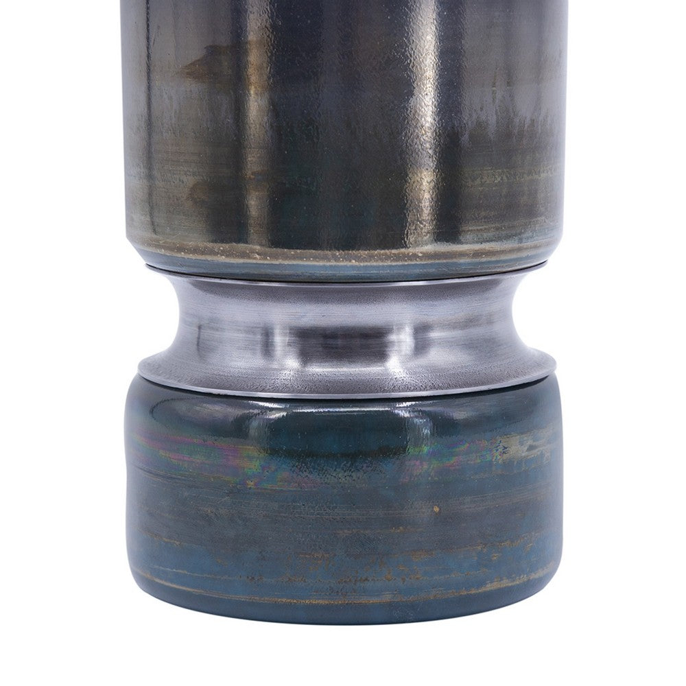 Jane Large Decorative Vase | Steel Base | Layered Blue-Black Glass 13"