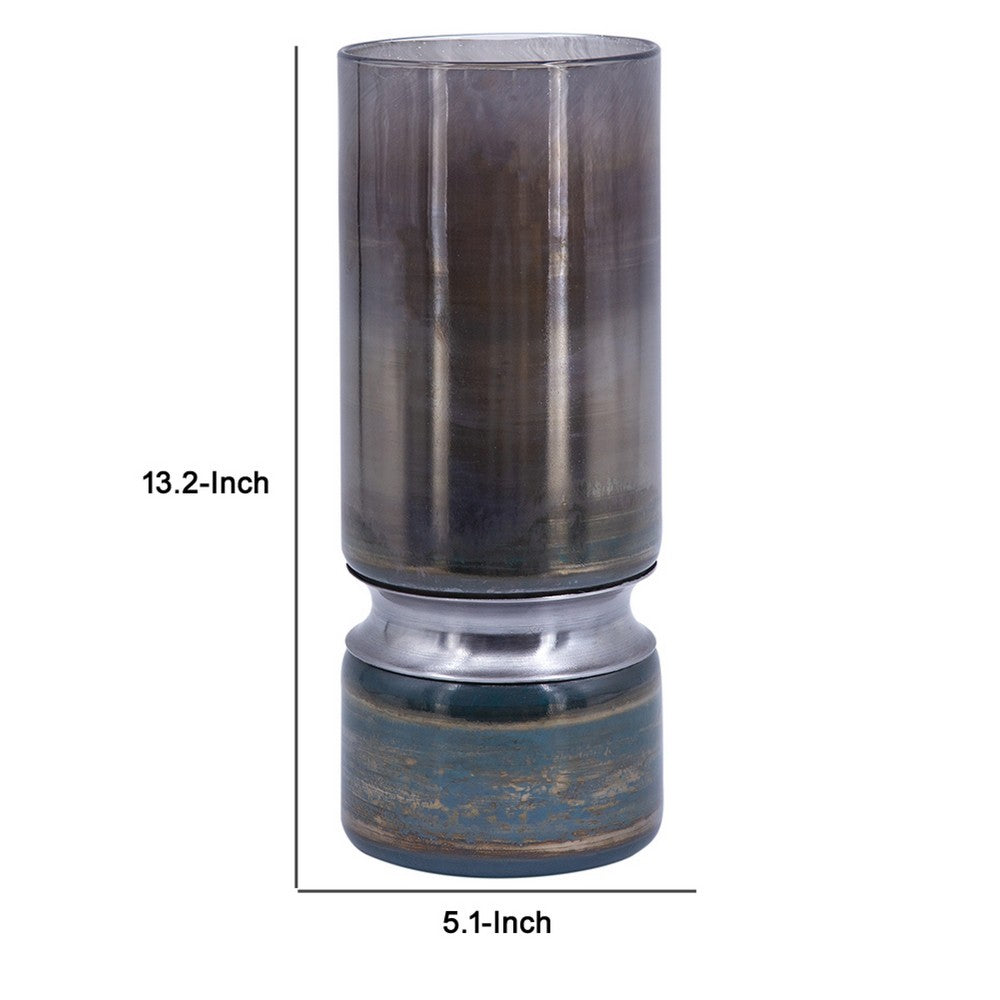 Jane Large Decorative Vase | Steel Base | Layered Blue-Black Glass 13"