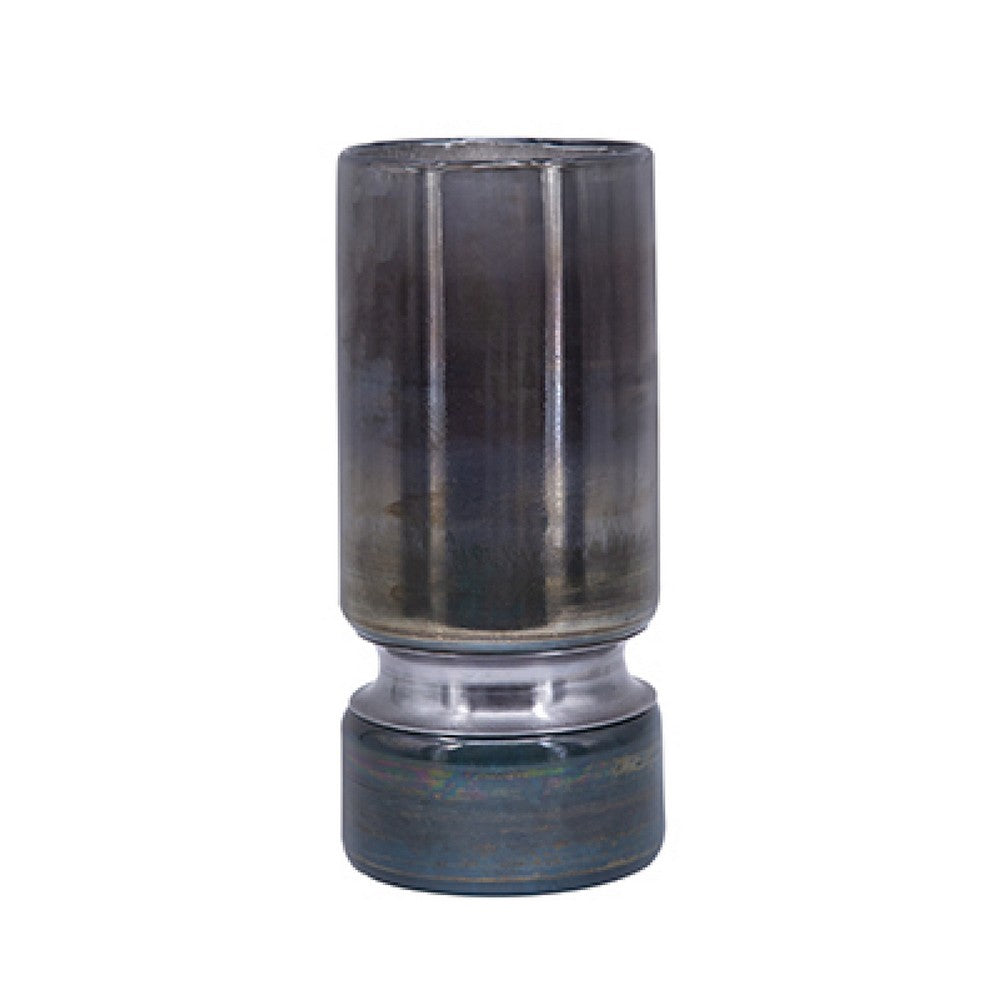 Jane Small Decorative Vase | Steel Base | Layered Blue-Black Glass 11"