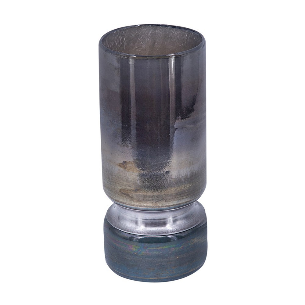 Jane Small Decorative Vase | Steel Base | Layered Blue-Black Glass 11"