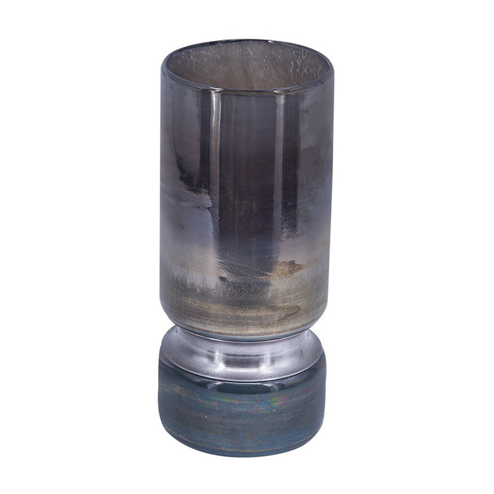 Jane Small Decorative Vase | Steel Base | Layered Blue-Black Glass 11"