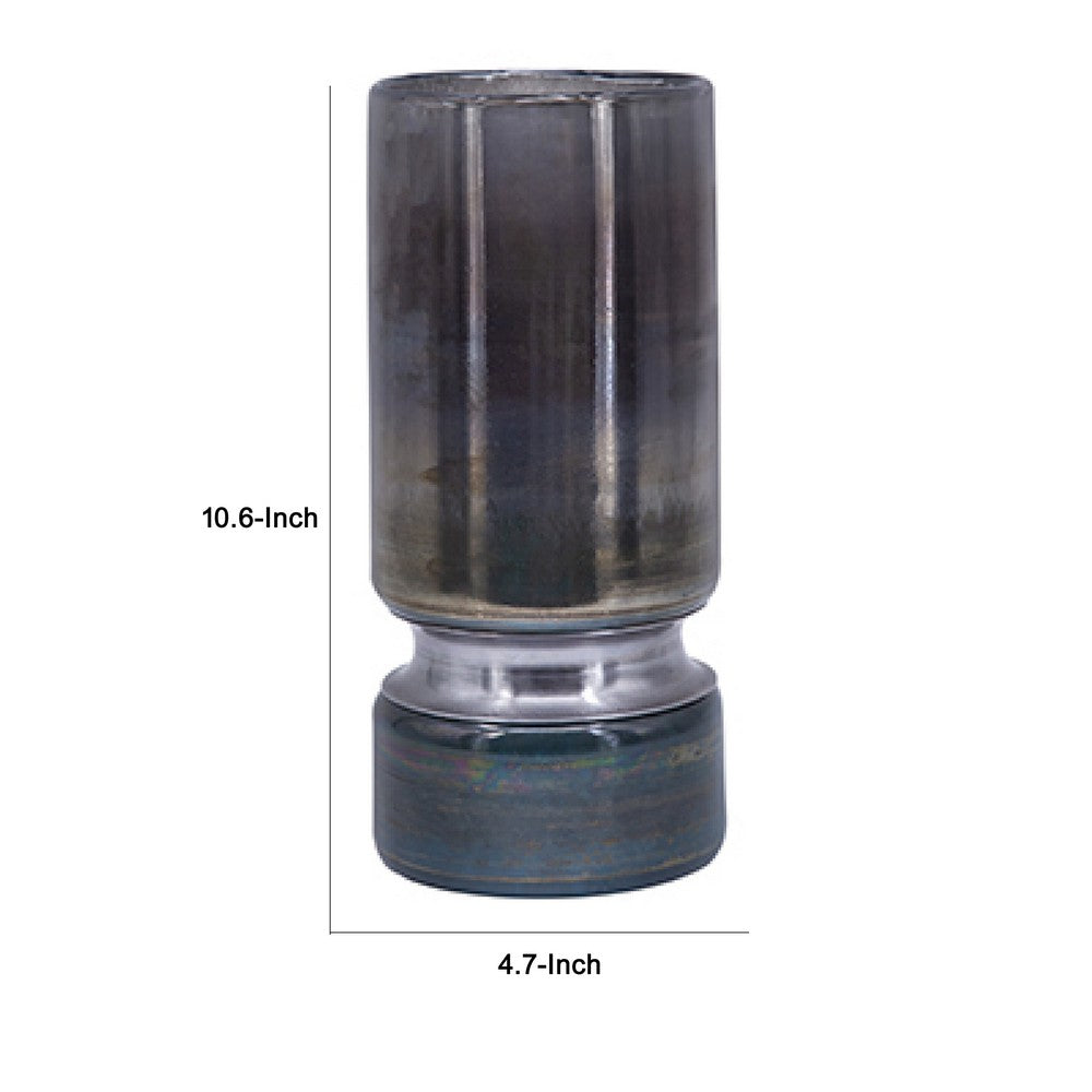 Jane Small Decorative Vase | Steel Base | Layered Blue-Black Glass 11"
