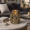Brian Candle Holder | Honey Comb Gold Frame | Black Glass 11"
