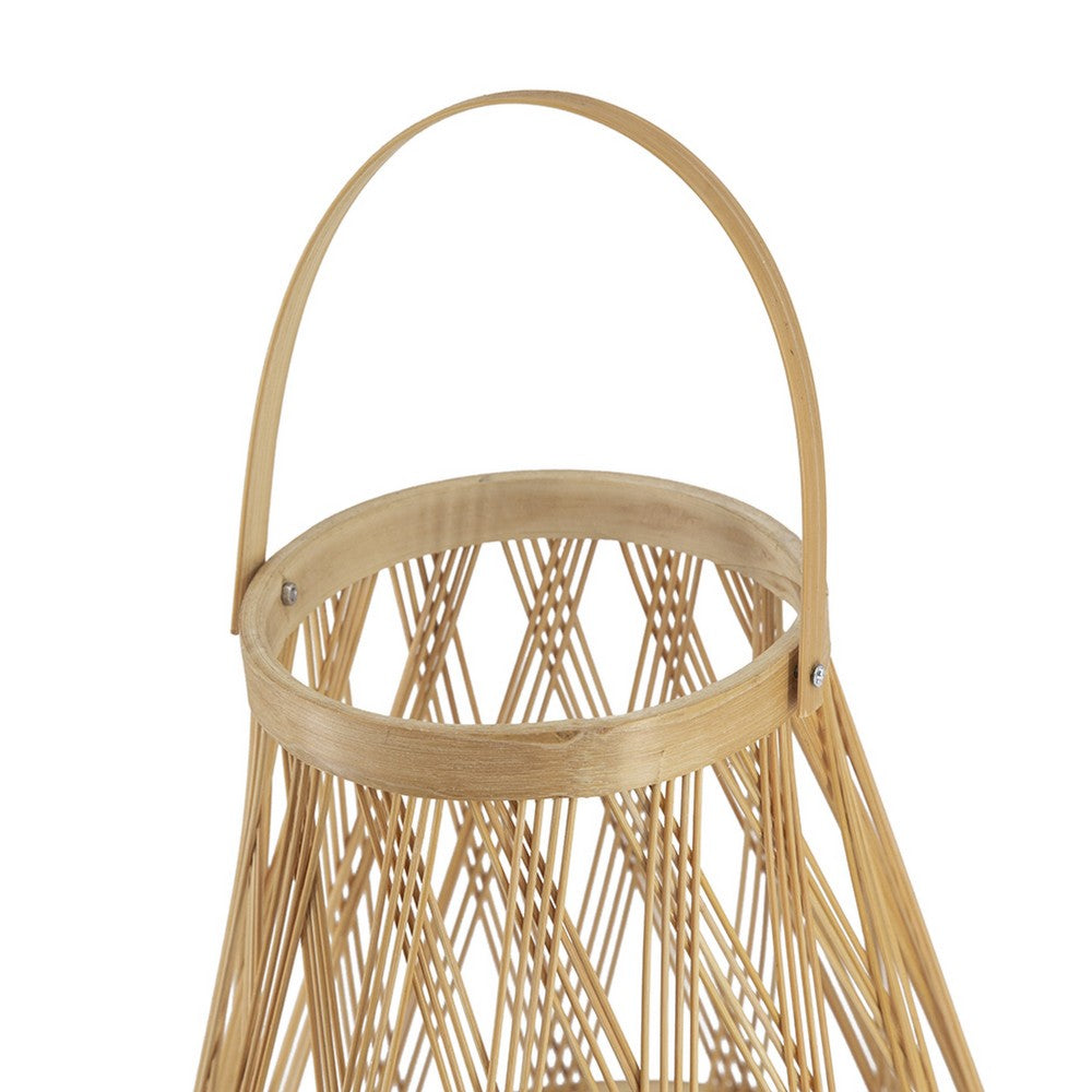 Nicole Decorative Lantern | Open Weave Design | Beige Bamboo | Glass 14"