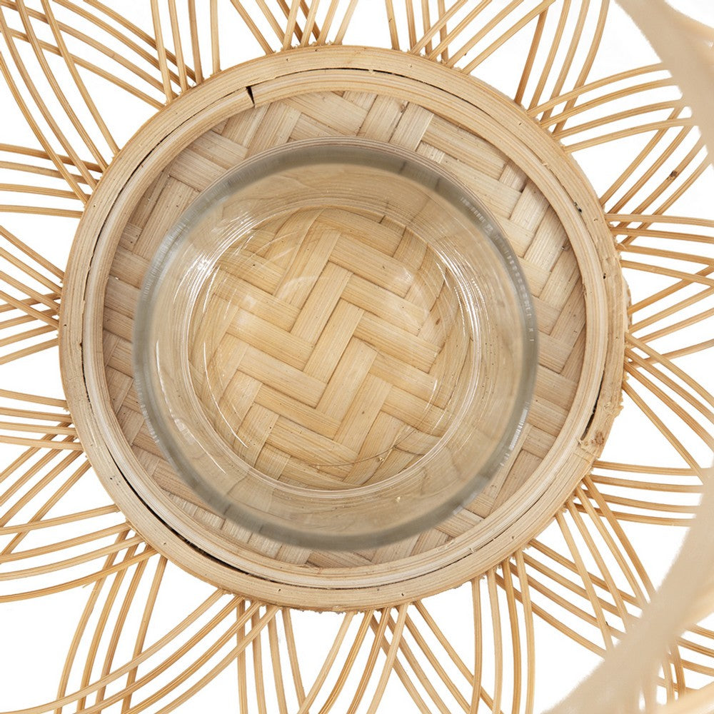 Nicole Decorative Lantern | Open Weave Design | Beige Bamboo | Glass 14"