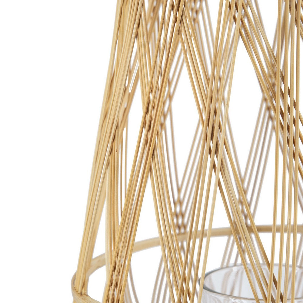 Nicole Decorative Lantern | Open Weave Design | Beige Bamboo | Glass 14"