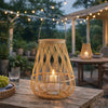 Nicole Decorative Lantern | Open Weave Design | Beige Bamboo | Glass 14"