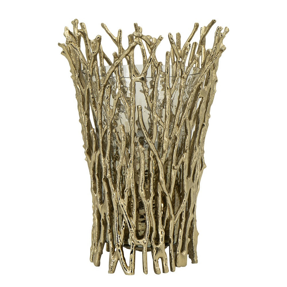 Mandy Mabrey Candle Holder | Branch Details | Gold Metal | Black Glass 13"